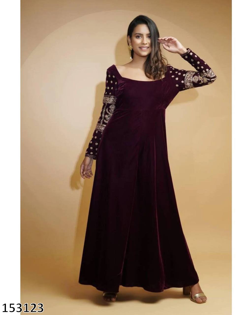 Buy Womens Velvet A-Line Midi Dress (Small, Brown) at Amazon.in
