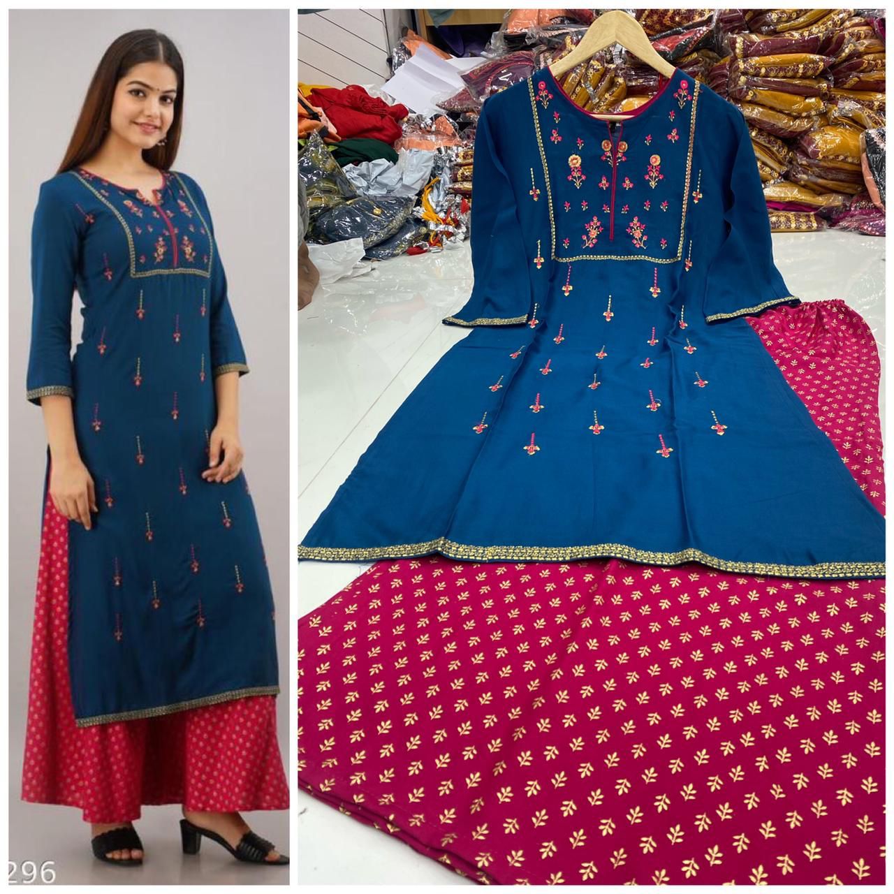 Fancy Rayon Cotton Kurti With Plazo