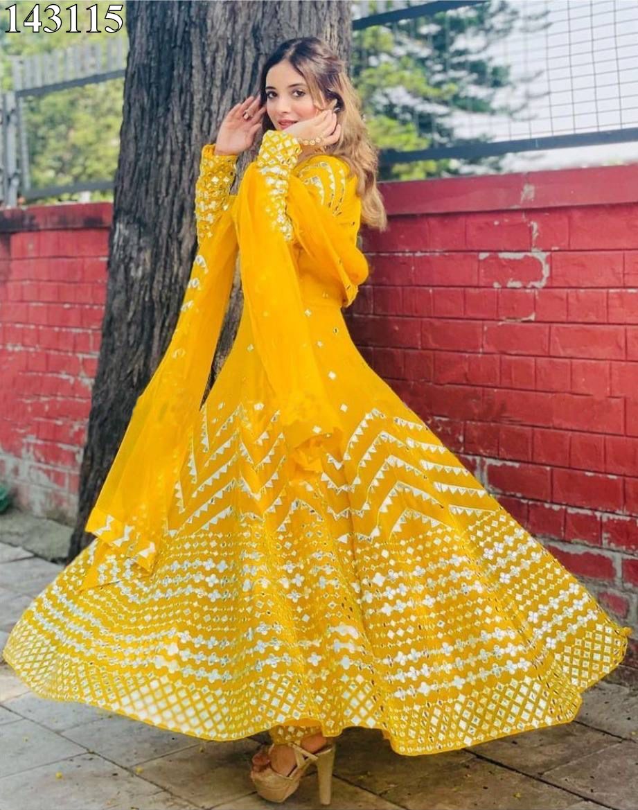 Buy Indian Yellow Flared Anarkali Gown With Dupatta, Haldi Ceremony Party  Wear Dress for Girls, Pakistani Beautiful Ruffle Maxi Outfit for Women  Online in India - Etsy