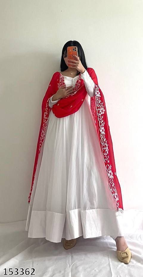 Reewaz International | Wholesaler & Exporter of indian ethnic wear  catalogs. » 153362 RED AND WHITE georgette Anarkali Dress