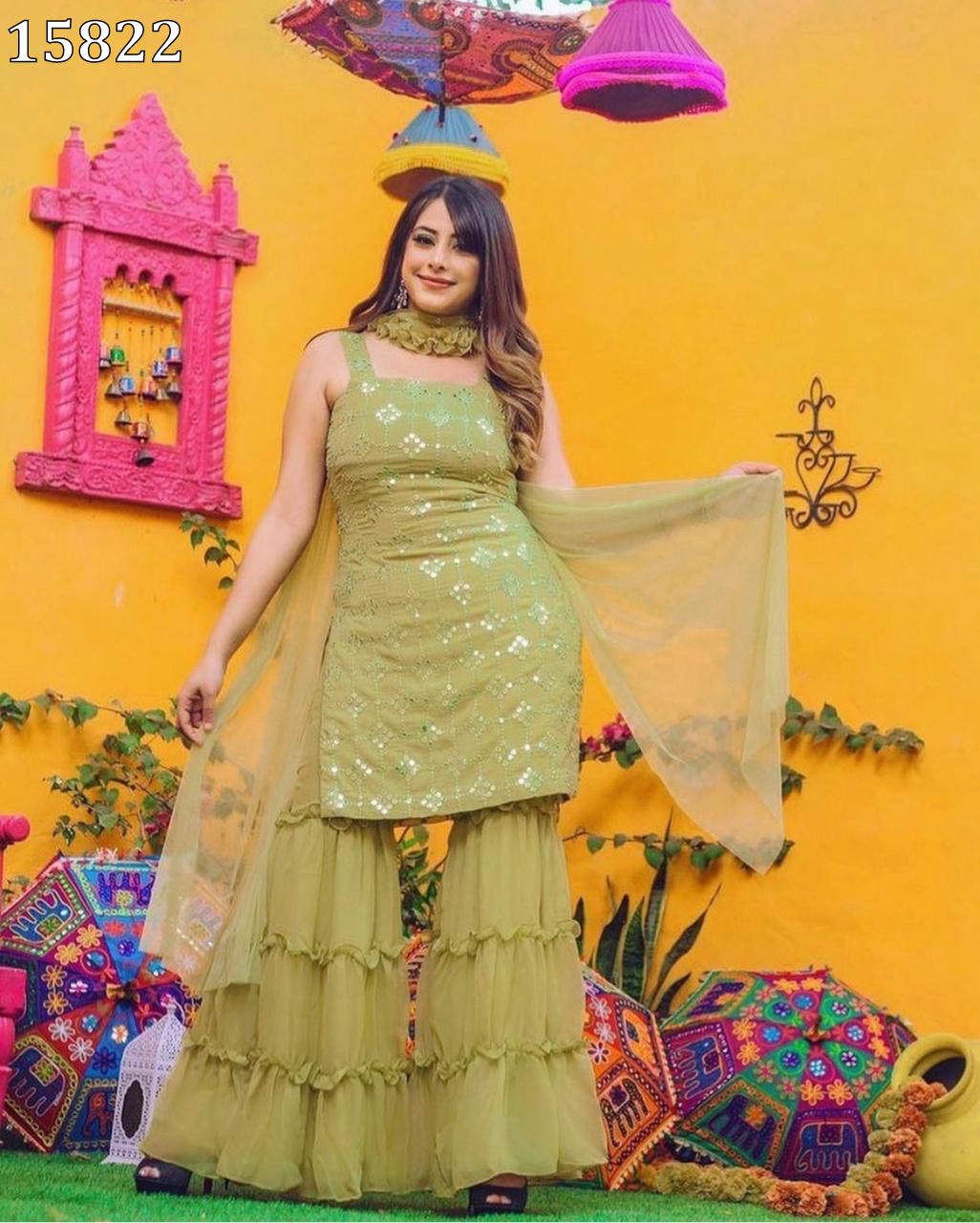 Haldi Dress for Bride Sister Yellow Sharara Suit Latest Design