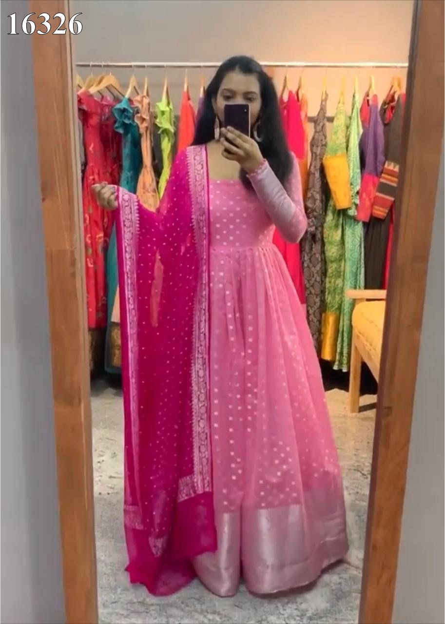 Satin Silk Gown style anarkali suits With Gorgeous Looks : PINK | eBay