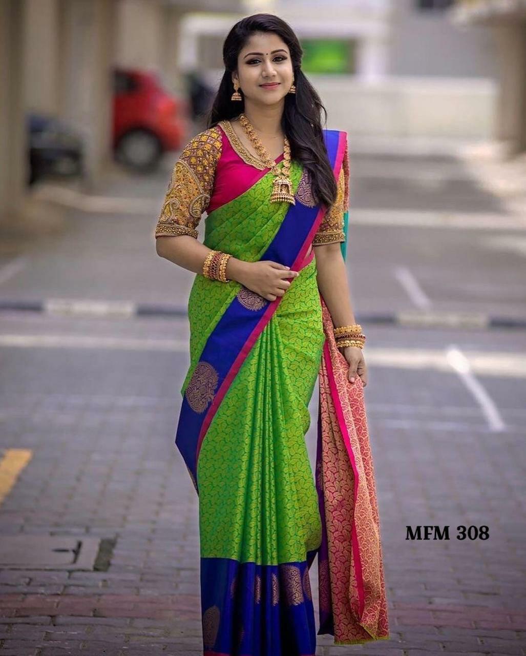 Indian Women's Soft Silk Saree Blouse Festive Ethnic Party Wear Fancy Sari 