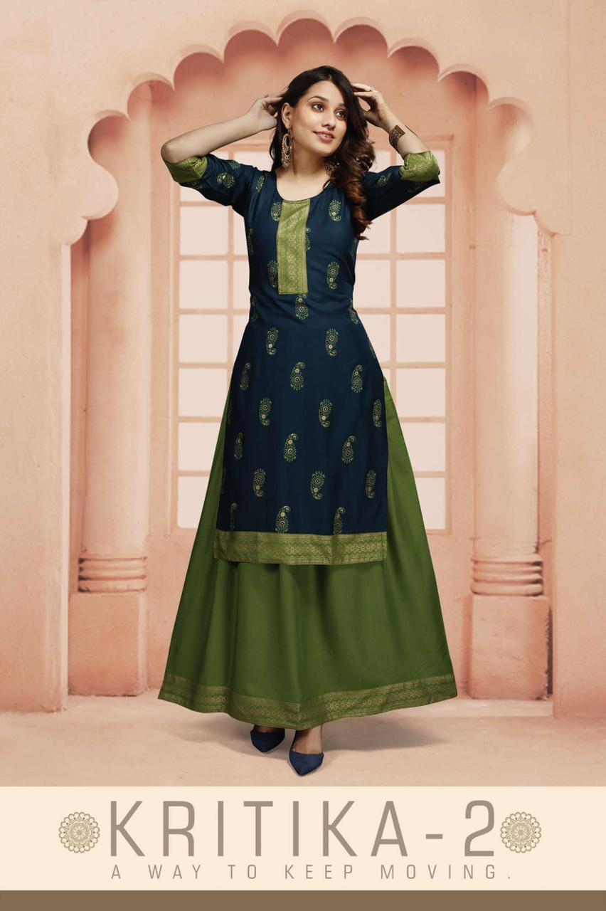 KRITIKA VOL 2 BY BEAUTY QUEEN RAYON READYMADE BEAUTIFUL FANCY FULL COMFORT SUMMER SPECIAL READYMADE DAILY WEAR KURTI WITH SKIRT FOR WOMEN BY REEWAZ 11