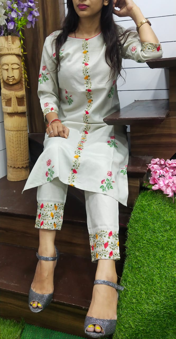 Buy Pure Khadi Cotton off White Kurti Palazzo Set Embroidered Kurta Salwar  Indian Ethnic Wear Women Cotton Embroidered Dress Plus Size Online in India  - Etsy