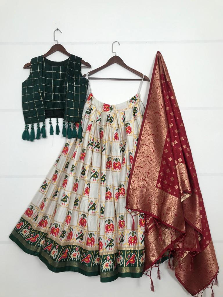Red Floral Hand Block Printed & Hand Embroidered Cotton Lehenga Set - Mogra  Designs