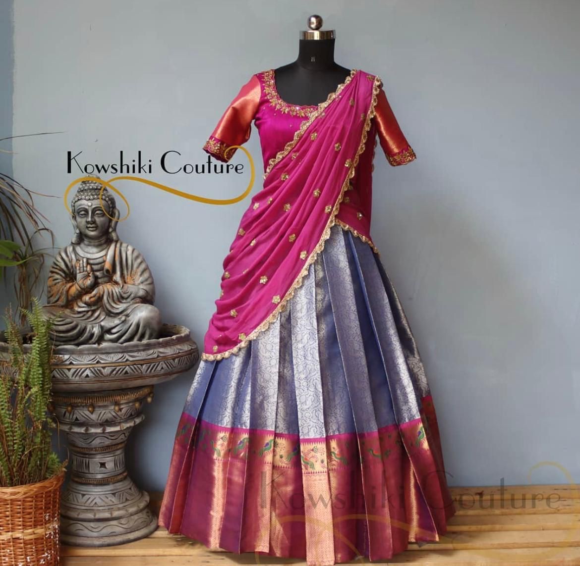 Kanchipuram Silk Saree of Half Saree Lehenga Style, Indian Wedding Wear  Saree Lehenga Gown, Brides Wear Lahenga for Women - Etsy
