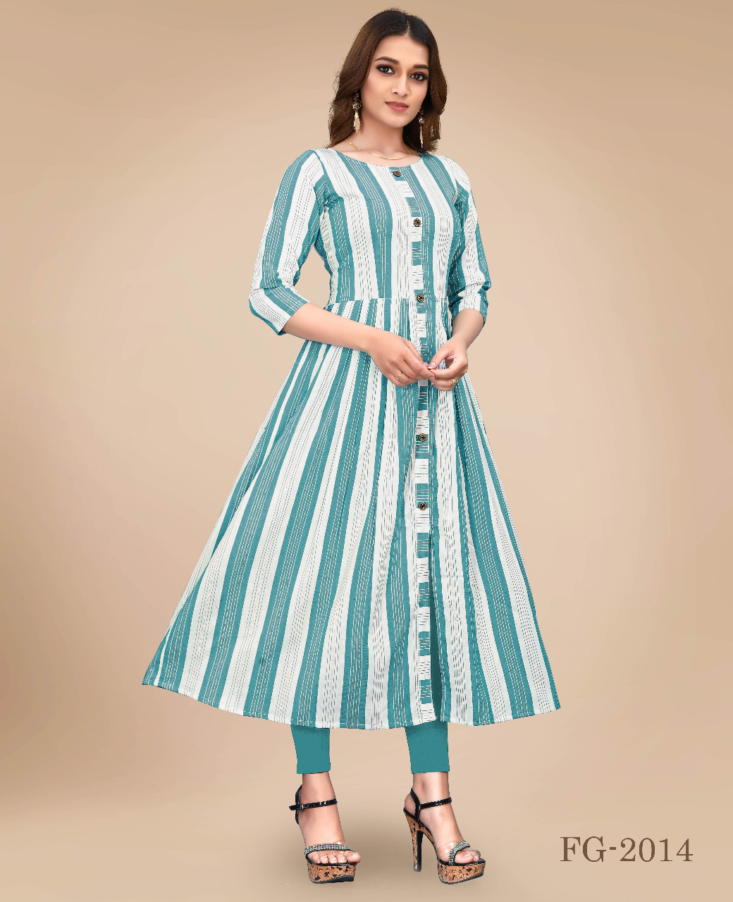 Buy Niloufer Womens Aline Bell Sleeves Stripes Designer Kurti White  Large at Amazonin