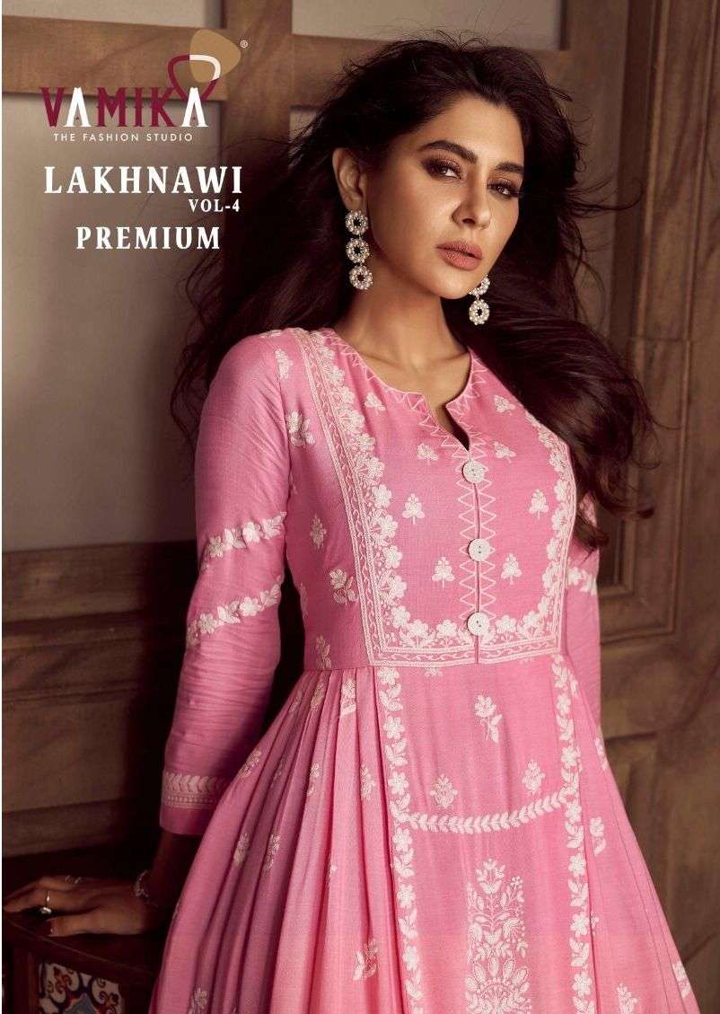 Women's Lakhnavi Handcrafted Faux-Georgette Chikankari Dress - HONC013